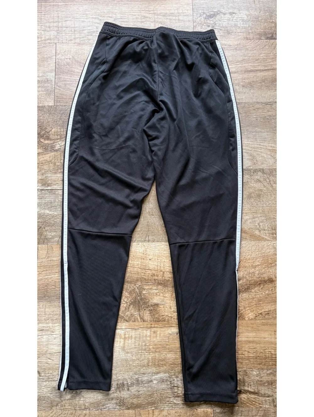 Adidas Men's Black Track Pants with White Stripes Size Medium